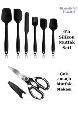 7'li Mutfak Gereçleri Seti; 6'lı Silikon Servis Seti+ Çok Amaçlı Ultra Keskin Mutfak Makası