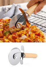 Ahşap Saplı Çelik Pizza Kesici- Hamur Ruleti