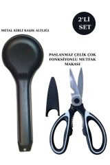 2'Li Mutfak Seti;1 Adet Metal Kaşıklık+1 Adet Çok Fonksiyonlu Ultra Keskin Mutfak Makası