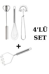 4'Lü Mutfak Gereçleri Set; Çırpıcı Set Ve Patates Ezici