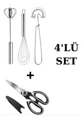 4'Lü Mutfak Gereçleri Set; Çıepıcı,Çok Fonksiyonlu Mutfak Makası