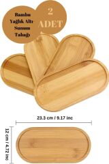 2'Li Bambu Oval Sunum ve Servis Tepsisi - Ahşap Tepsi - Yağdanlık Altlığı-Stant