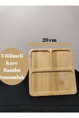 Bambu 3 Bölmeli Kare Sunumluk Kahvaltılık Çerezlik (20cm)