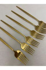 6 Adet Paslanmaz Çelik Gold Yemek Çatalı