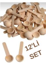 12 Adet Mini Ahşap Baharat Kaşığı,Erzak Kaşığı 7 cm