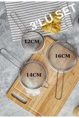 3 Boy Paslanmaz Çelik Kevgir Süzgeç Seti(12Cm - 14 ,Cm- 16 Cm)
