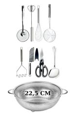 9 Adet Mutfak Gereçleri Seti, 22,5 CM Süzgeç Çırpıcı,Mufak Makası,Servis Kaşığı,Patates Bıçağı