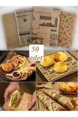 50 Adet Kendinden Desenli Yağlı Kağıt | Vintage Gazete Desen Sunum Kağıdı | Karışık Desen
