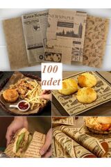 100 Adet Kendinden Desenli Yağlı Kağıt | Vintage Gazete Desen Sunum Kağıdı | Karışık Desen