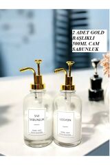 Gold Başlıklı Lüx Cam Losyon ve Sıvı Sabunluk Seti - 500ml (Ev Dekorasyonu ve Banyo Aksesuarları)