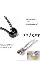 Döküm Limon Sıkacağı/ Çelik Sarımsak Ezeceği 2'li Set
