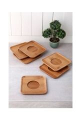 Naturel Bambu Kare Çay Tabağı 6'lı Set