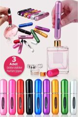 3 Adet Taşınabilir Mini Doldurmalı Parfüm Şisesi Cep Parfümü Seyahat Tipi Çanta Içi 5ml