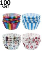 100 Adet Desenli Kağıt Muffın Cupcake Kalıbı Renkli Kağıt