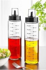 2 Adet Isıya Dayanıklı Borasilikat Cam 500ml Damlatmaz Akıllı Yağlık Yağdanlık Sirkelik Ve Ahşap Alt