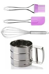 Un Eleği Basmalı Şeker Pudra Elek + Çelik Yumurta Çırpıcısı + Yumurta Fırçası + Silikon Spatula