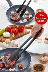 Siyah Servis Ve Izgara Maşası 220 Derece Dayanıklı Yanmaz Yapışmaz Silikon Maşa Kaymaz Barbekü Maşa