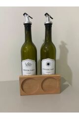 2 Adet Amber 750ml Yağlık Yağdanlık Damlatmaz Sızdırmaz Sosluk Sirkelik 1 Adet Ahşap Stand